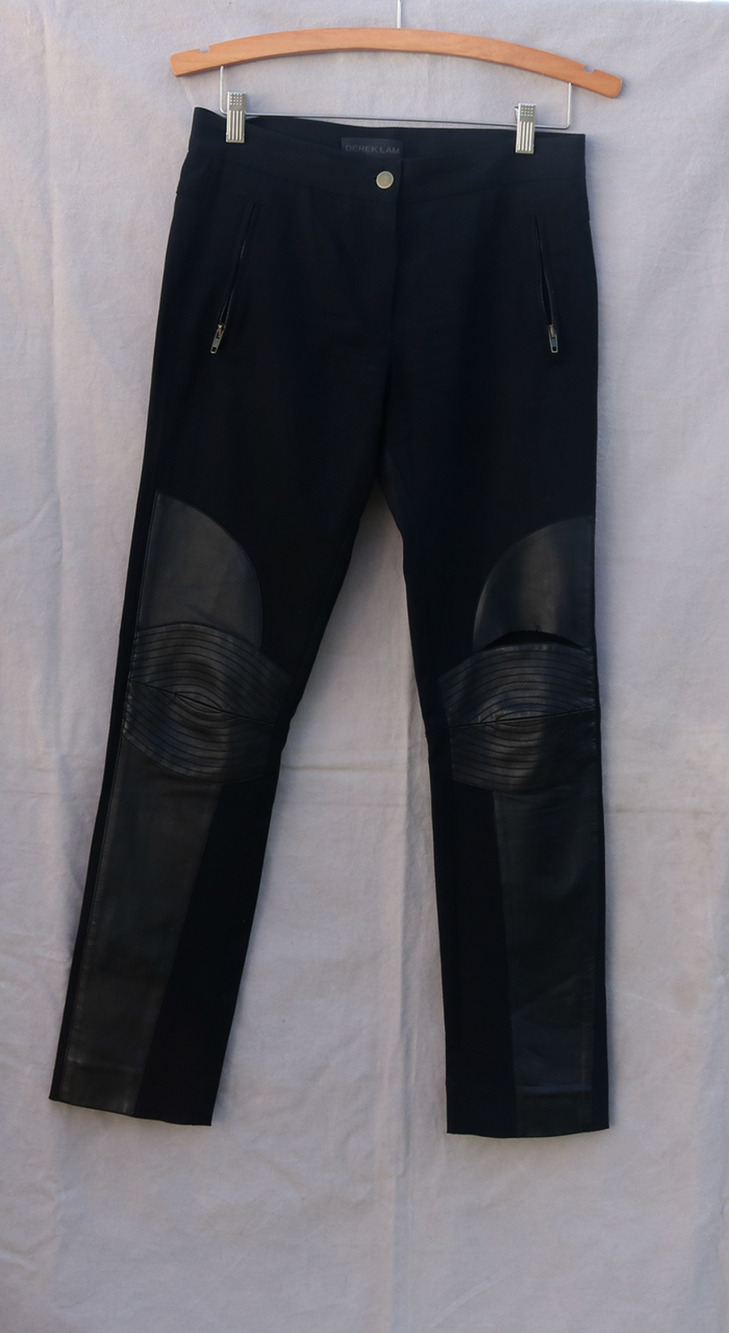 Derek Lam 10 Crosby Womens 6 Wool Leather Patch Pants Moto Leggings